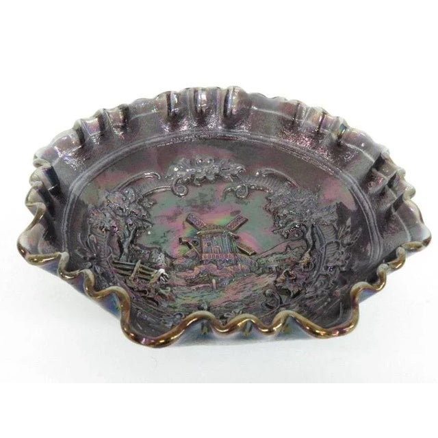 Glass Imperial Carnival Glass Windmill Purple Smoke Ruffled Edge Bowl Candy Dish For Sale - Image 7 of 11