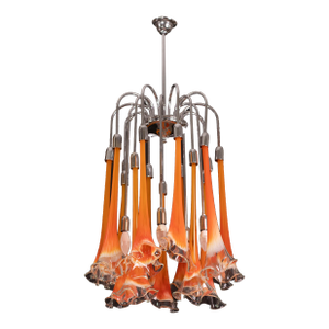 Murano Style Glass Orange Chandelier “Calle” Attributed to Venini, 1970