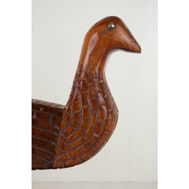 Burnt Umber 1985 Johnny Wyres "Hen Pheasant" Hand Carved Wooden Folk Art Bird For Sale - Image 8 of 13
