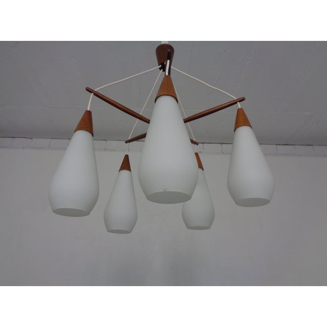 Wood Danish Teak and Glass Spider Ceiling Lamp, Denmark, 1960s For Sale - Image 7 of 17