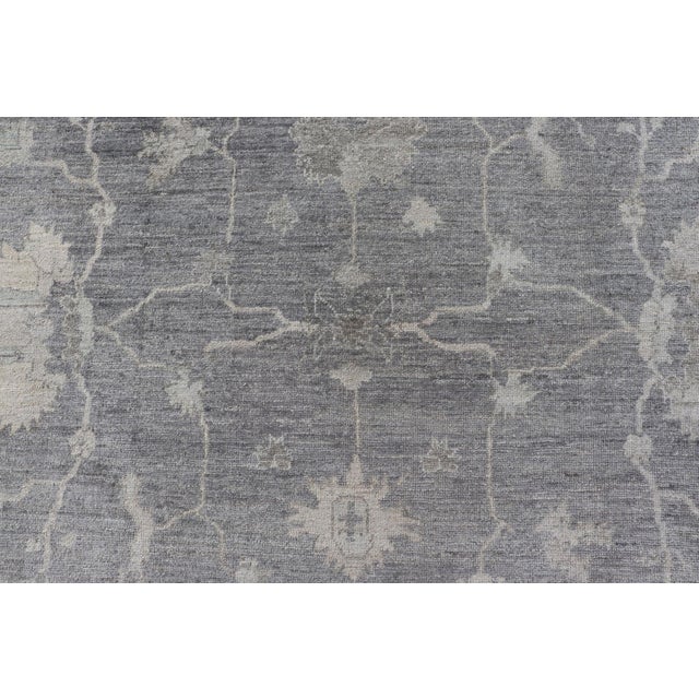 Turkish Angora Oushak Rug in Slate Gray With Ivory Botanical Motifs 9'11 X 13'3 For Sale - Image 13 of 16
