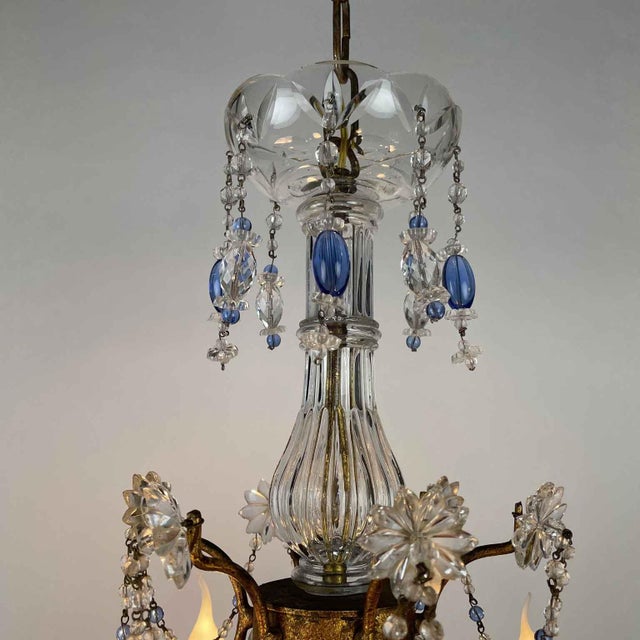Chandelier in Golden Iron and Light Blue Crystals, 1950s For Sale - Image 11 of 14
