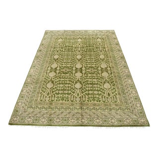 Oushak Rug 8’2” X 10’2” Green Wool Traditional Hand-Knotted Oriental Carpet For Sale