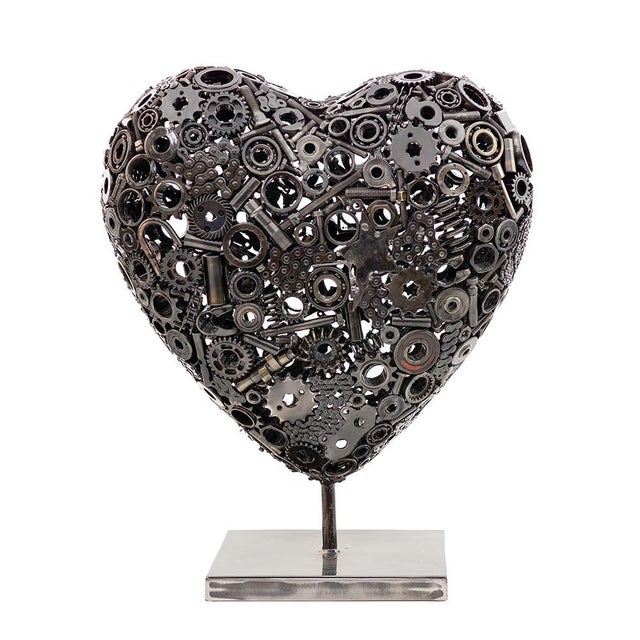 Industrial Premium Handcrafted Recycled Metal Heart Sculpture | 22" X 18" |. One of a Kind For Sale - Image 3 of 10