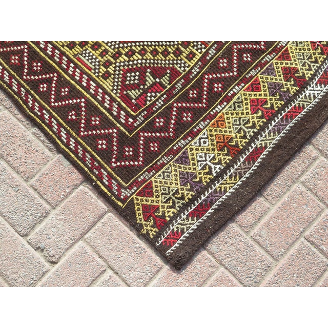 Mid 20th Century Mid 20th Century Vintage Turkish Handmade Kilim Embroidery Boho Area Rugs For Sale - Image 5 of 11