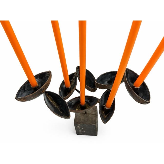 1960s 60s Artisan Made Mid Century Brutalist 8 Abstract Petals / 5 Candle Holder Danish Modern Candelabra For Sale - Image 5 of 11