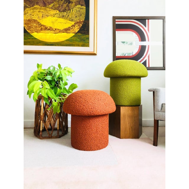 Mushroom Ottoman in Pistachio Boucle For Sale - Image 10 of 12