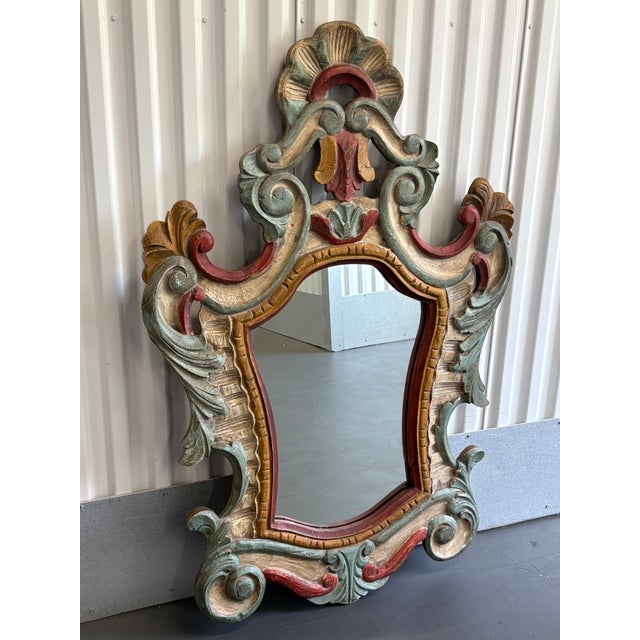 Rococo Early 20th Century Rococo Hand Carved Wooden Mirror For Sale - Image 3 of 11