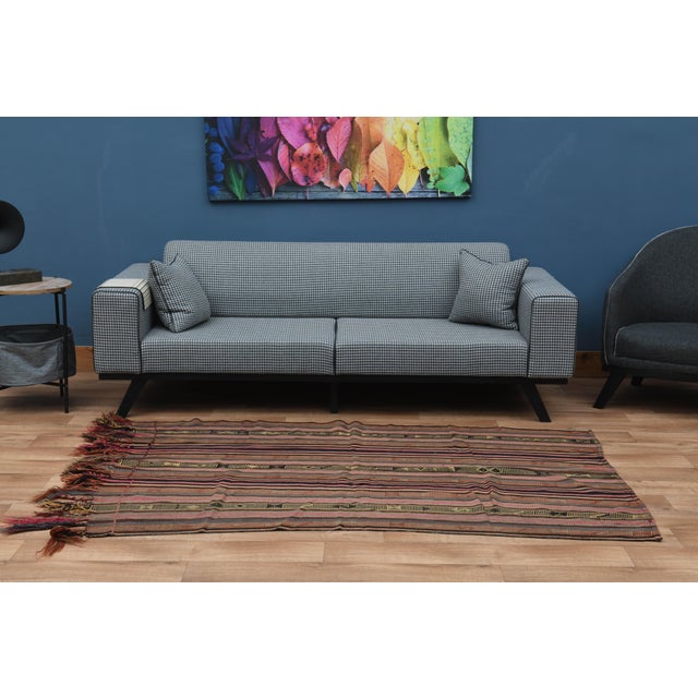 Textile Striped Turkish Vintage Orange Brown Kilim Rug For Sale - Image 7 of 11