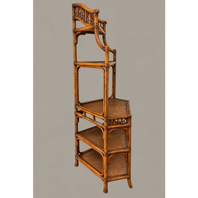 Vintage Rattan and Wicker Five Tier Pagoda Etagere With Fretwork For Sale In Naples, FL - Image 6 of 9