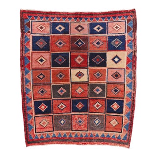 Vintage Persian Lori Checkerboard Rug - 05'05 X 06'02 For Sale