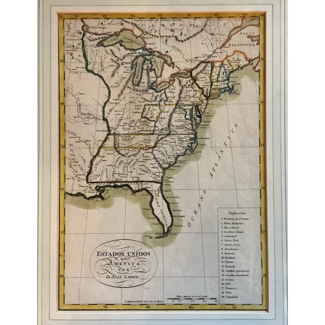 Juan Lopes (1765-1825) was a highly regarded Royal Geographer to the King of Spain. The copperplate engraving showcases an...