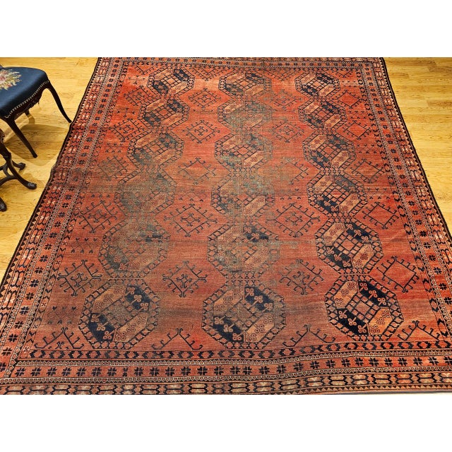 Vintage Turkmen Ersari in Allover Geometric Pattern in Red, Blue, Navy, Brown For Sale - Image 4 of 14