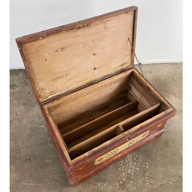Antique Hand-Painted Wood Trunk Tool Chest For Sale - Image 12 of 12