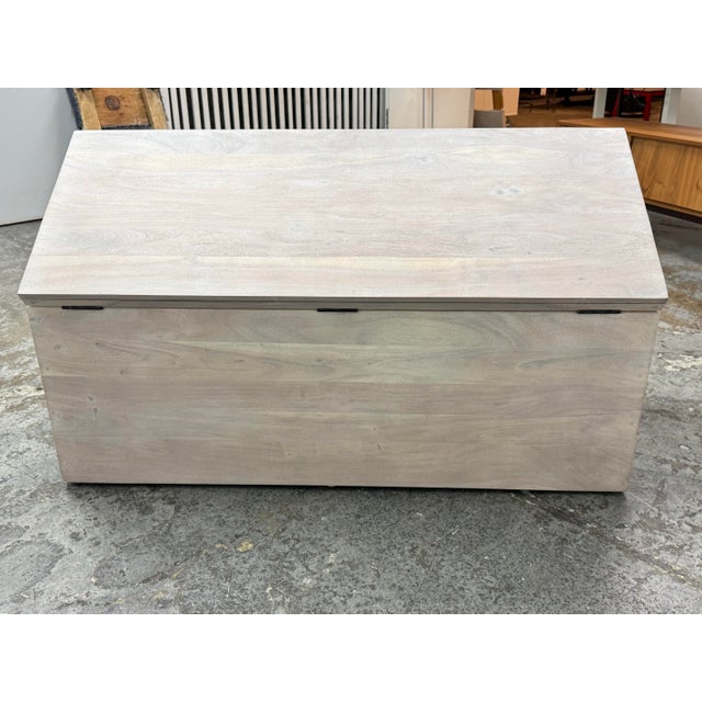 2010s Cb2 Acacia White Washed Storage Bench For Sale - Image 5 of 12