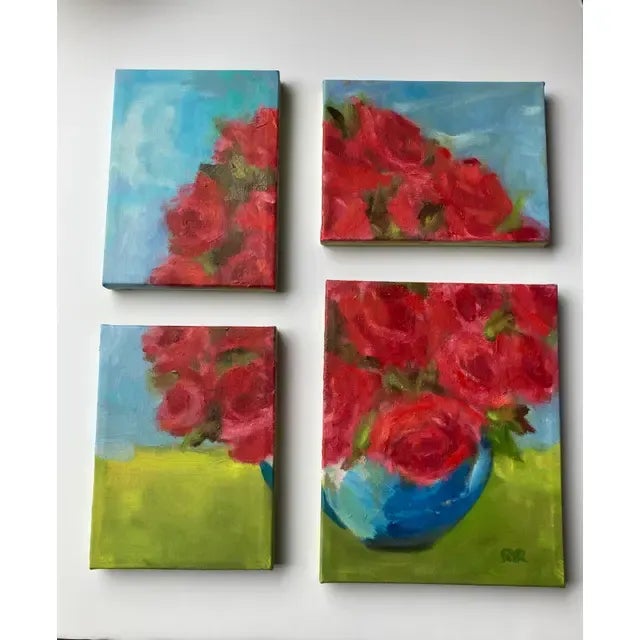 Paint "Rose Bowl" Contemporary Original Floral Still Life Oil Painting by Robert Rutkauskas - 4 Stretched Canvases For Sale - Image 7 of 7