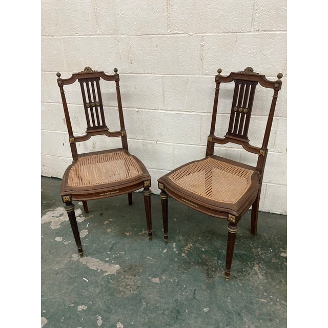 French 19th Century Lá Belle Epoque Louis XVI Style Mahogany Side Chairs With Caned Seats - a Pair For Sale - Image 3 of 12