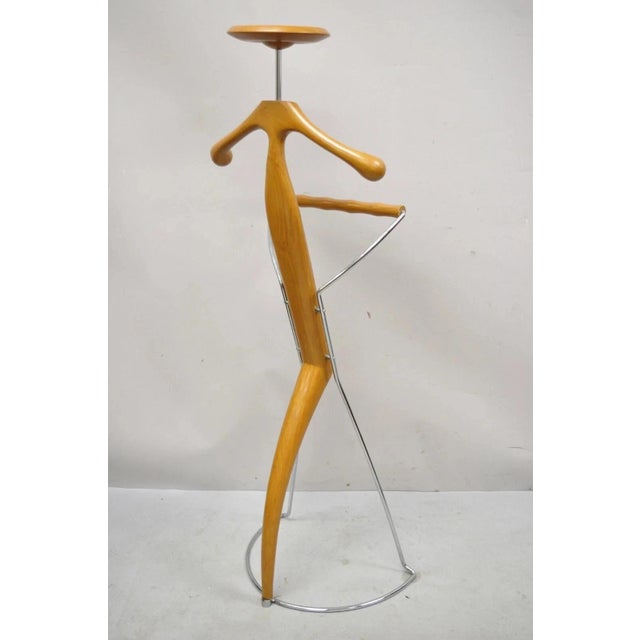Late 20th Century Porada Italian Post Modern Sculpted Walnut Wood and Chrome Clothing Suit Valet For Sale - Image 10 of 11