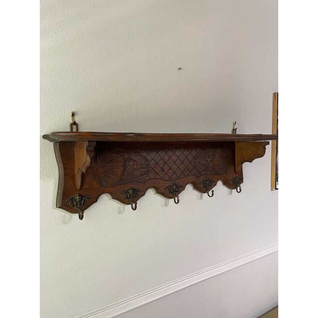 Antique French Oak Wall Shelf Coat and Hat Rack For Sale - Image 16 of 18