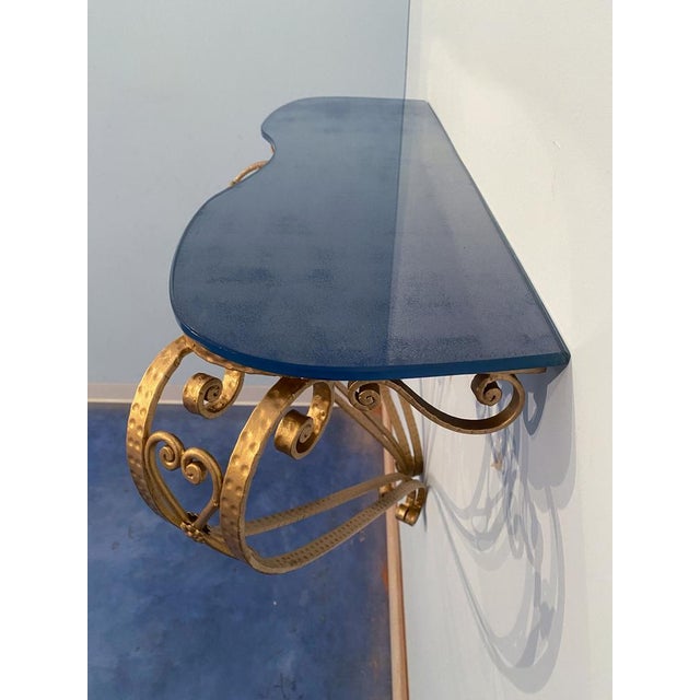 Mid-Century Italian Blue Glass Gold Iron Console Table by Pier Luigi Colli, 1950 For Sale - Image 11 of 16