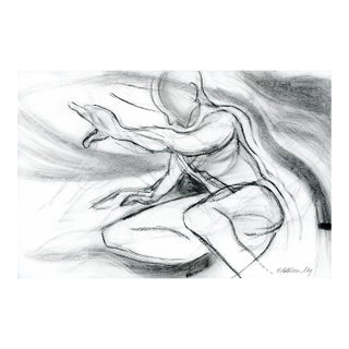Original Semi Abstract Charcoal Drawing, Butoh Figure For Sale