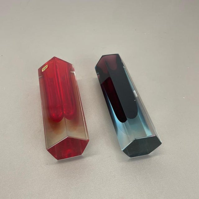 Faceted Murano Glass Sommerso Vase by Flavio Poli, Italy, 1970s, Set of 2 For Sale - Image 13 of 17