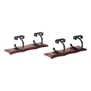 Wooden and Wrought Iron Coat Racks, 1960s, Set of 2 For Sale