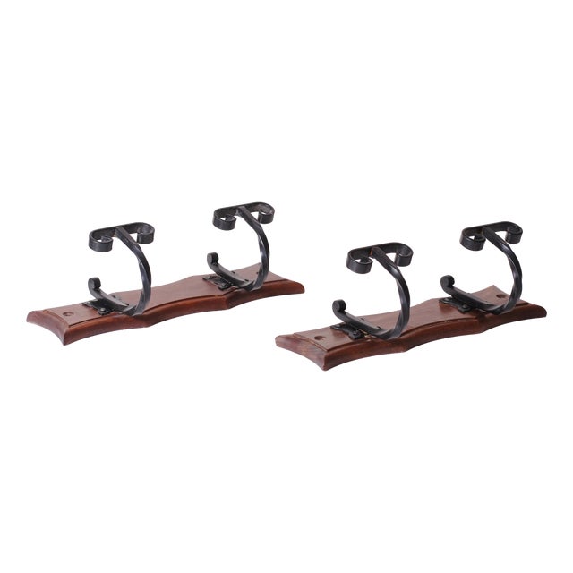 Wooden and Wrought Iron Coat Racks, 1960s, Set of 2 For Sale