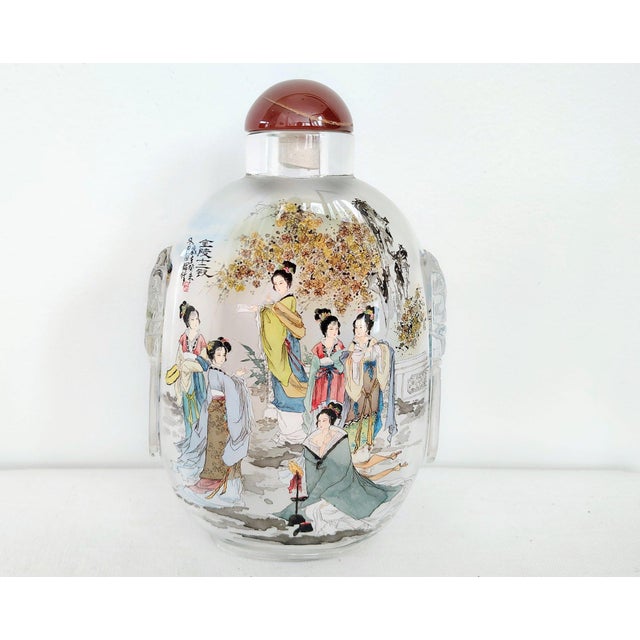 Large Vintage Chinese Inside-Painted Glass Snuff Bottle – "Twelve Golden Hairpins" by Wu Guochen This exquisite, large-...