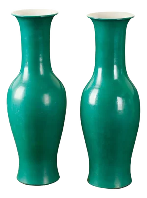 Pair of Jade Green Porcelain Japanese Vases