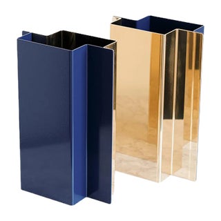 Polished Brass & Lacquered Steel Shift Vase by Etre Moderne For Sale