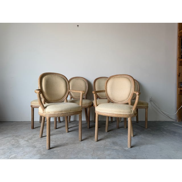 French Italian F.lli Boffi Hollywood Regency Style Faux Rope Twist Dining Chairs – Set of 6 For Sale - Image 3 of 18