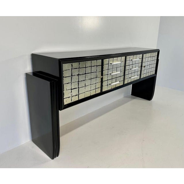 1950s Italian Sideboard in Black Lacquer and Silver Leaf, 1950s For Sale - Image 5 of 10