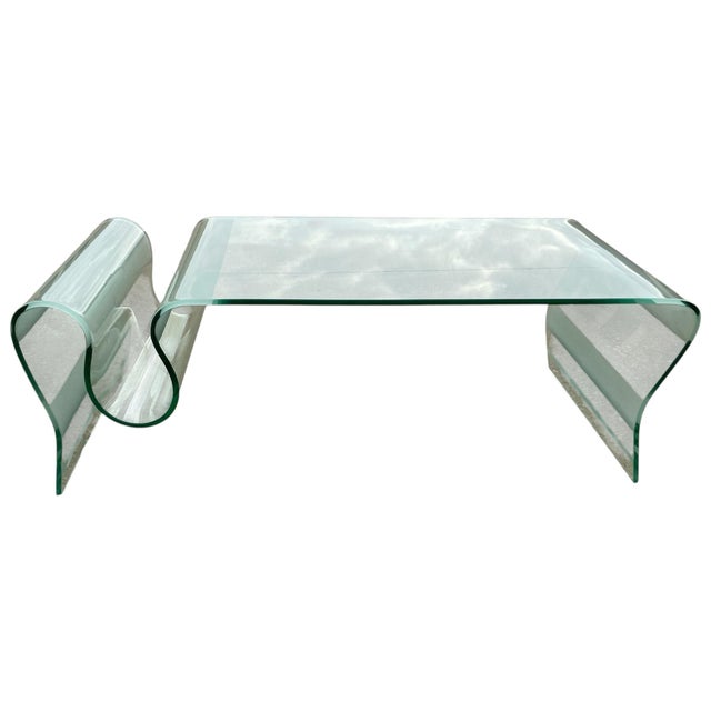 Vintage Postmodern Sculptural Bent Waterfall Glass Coffee Table With Undulating Wave Form For Sale - Image 4 of 10