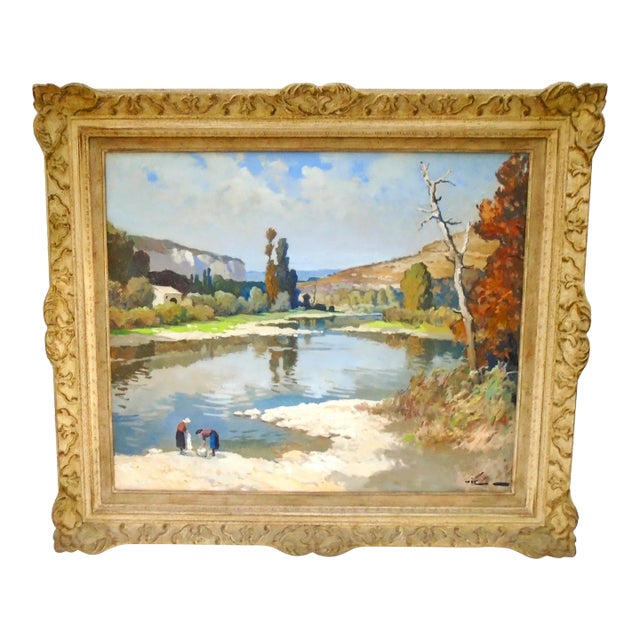 "L' Aveyron a St. Antonin", Original Oil on Canvas Painting For Sale