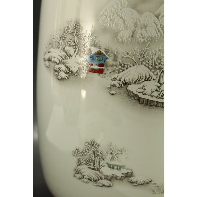 MCM Jingdezhen Chinese Vase White Porcelain With Hand Painted Winter Scenes For Sale - Image 11 of 18