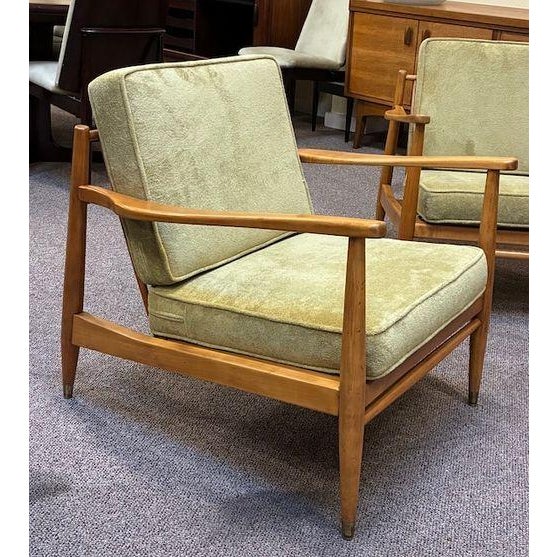 Wood Fantastic Pair of Mid Century Modern Teak Frame & Cushioned Lounge Chairs c.1960 For Sale - Image 7 of 14