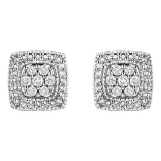 .925 Sterling Silver 1/2 Cttw Diamond Miligrain Square Shape Stud Earrings (I-J Color, I2-I3 Clarity) For Sale