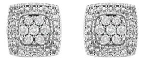 .925 Sterling Silver 1/2 Cttw Diamond Miligrain Square Shape Stud Earrings (I-J Color, I2-I3 Clarity)