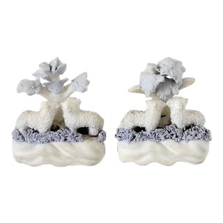 Miniature Bisque Staffordshire Lambs, a Pair For Sale