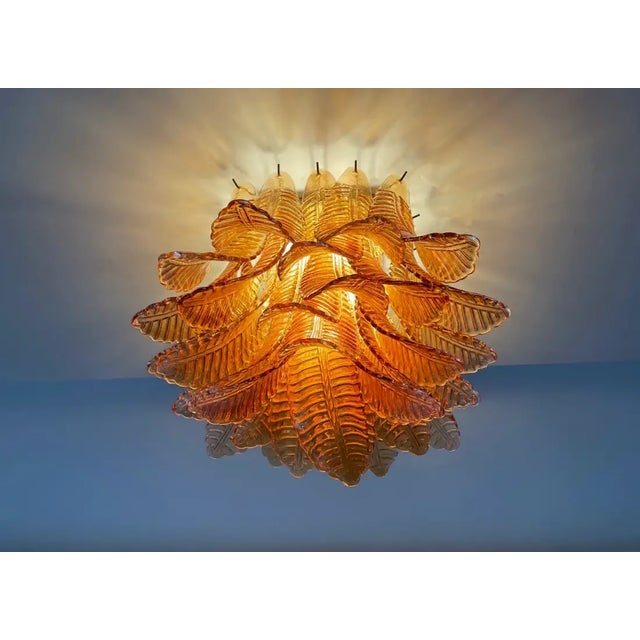 2020s Murano Ceiling Lamp, 32 Amber Felci Glasses For Sale - Image 5 of 10