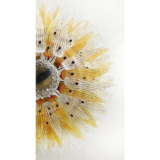 Palmette Ceiling Light with 163 Amber and Trasparent Glasses, 1980s For Sale - Image 9 of 18