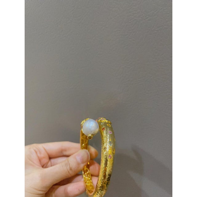 Bochic "Orient" Vintage Sapphire & Pearl Earrings & Bangle 18K & Silver For Sale - Image 12 of 18