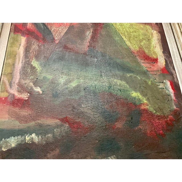 1960s Vintage Abstract Painting With Craquelure in Original Wood Frame For Sale - Image 5 of 14