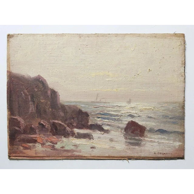 Small Early 20th Century Rocky Beach Seascape Painting For Sale In Seattle - Image 6 of 6