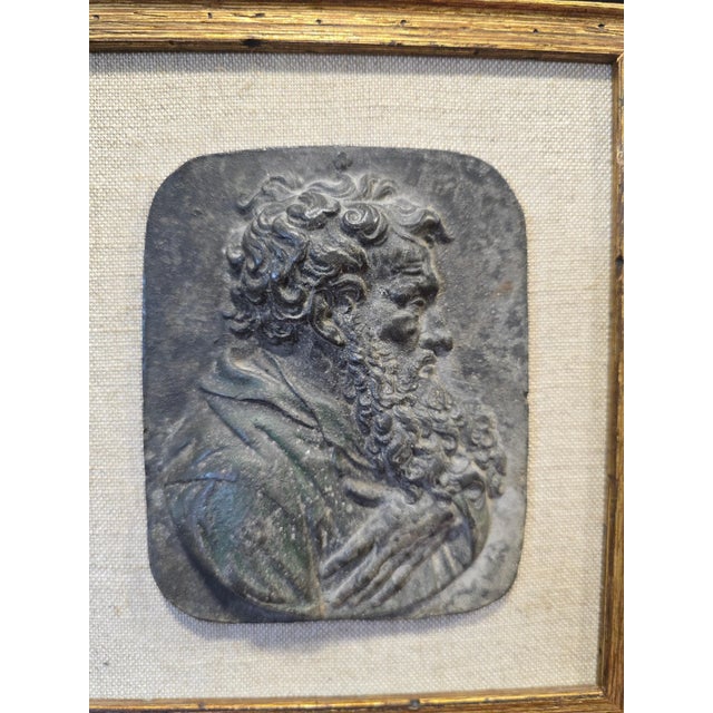 Framed Bronze Relief Plaque with Classical Face, 1950s For Sale - Image 4 of 9