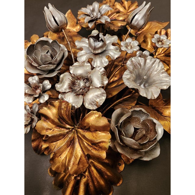 1960s Hand-Forged Gold-Plated and Silver-Plated Candle Wall Lamps by S. Salvadori, 1950s For Sale - Image 5 of 18