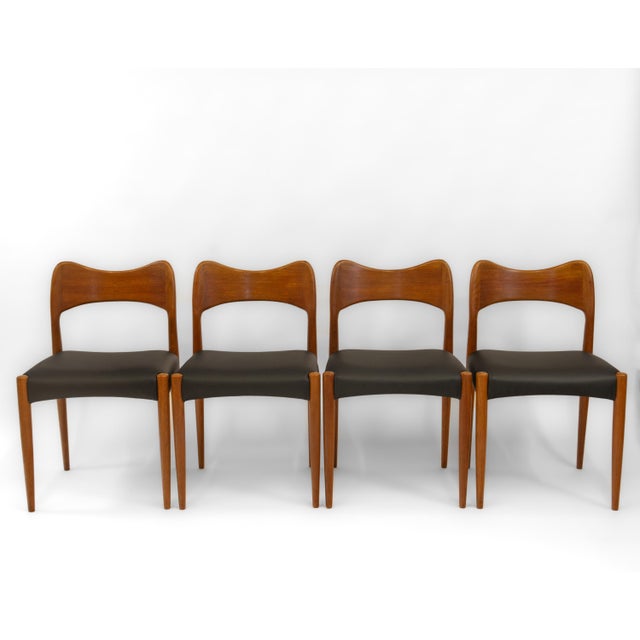 Mid-Century Modern Mid-Century Danish Teak & Leather Dining Chairs by Arne Hovmand Olsen, 1960s, Set of 4 For Sale - Image 3 of 11