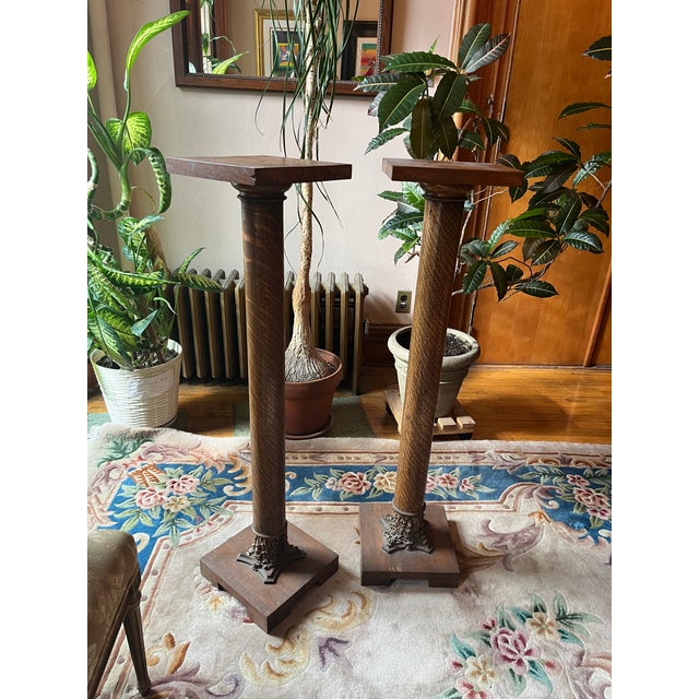 Pair of Antique Edwardian Style Column Pedestals / Plant Stands, C. 1890s–1910s For Sale - Image 10 of 11