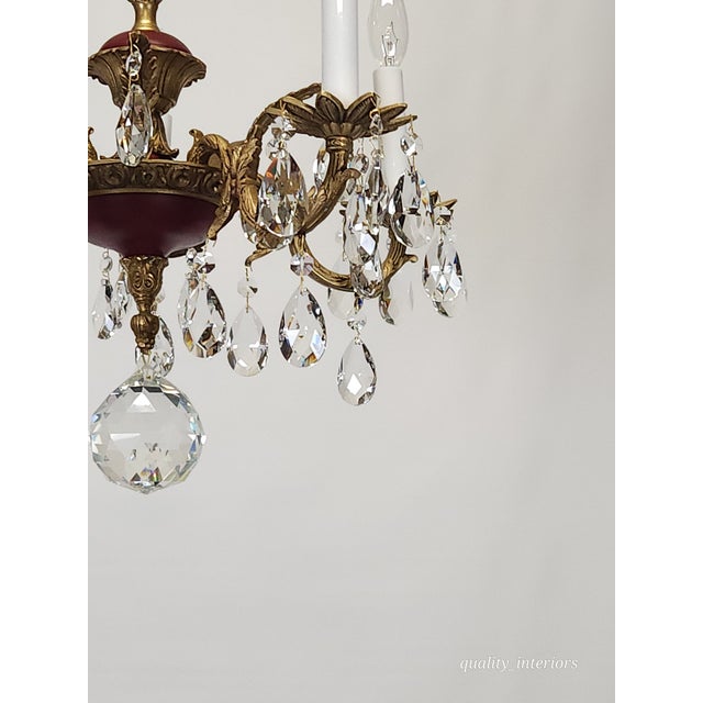 Antique 5 Arm Petite Oxblood Empire Brass Cut Lead Glass Crystal Chandelier For Sale - Image 16 of 18